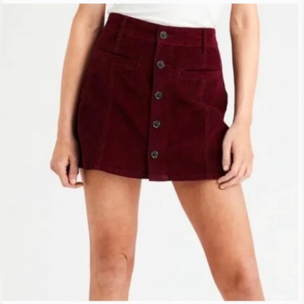 Red Corduroy Button A-Line Skirt 4